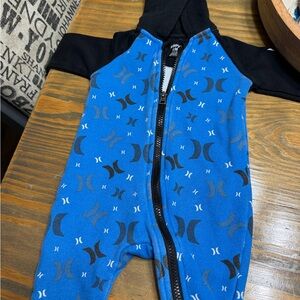 Hurley Blue and Black Kids Hooded Zipper One-Piece Romper